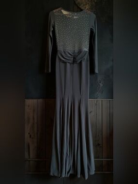 NWT Paulmark Black Evening Gown Size 6(EU 36)Rhinestone Mesh Maxi Dress
